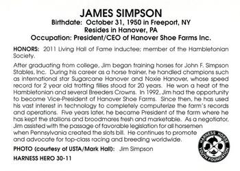 2011 Harness Heroes #30 James Simpson Back